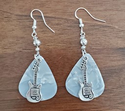 Show details for Frost White Electric Guitar Earrings Picture of Frost White Electric Guitar Earrings