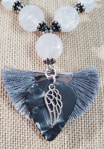 Picture of Grey Angel Wing Necklace with Fringe