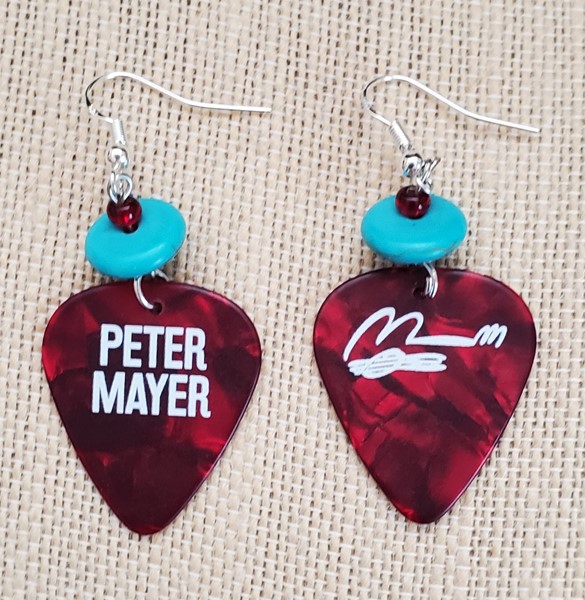 Picture of Peter Mayer Red Guitar Pick Earrings with Turquoise Beads