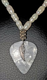 Picture of Freshwater Pearl Necklace with Frosted White Guitar Pick and Angel Wing Charm