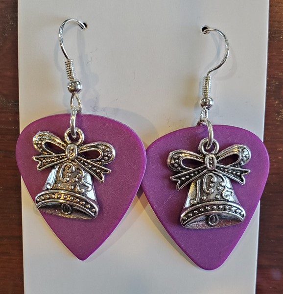 Picture of Ring Out The Bells Earrings on purple picks