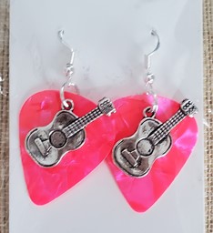 Picture of Hot Pink Acoustic Guitar Pick Earrings
