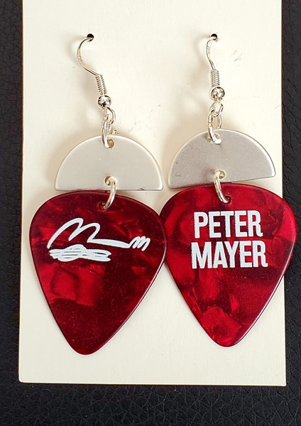 Picture of Red Peter Mayer Guitar Pick Earrings with Silver Accents