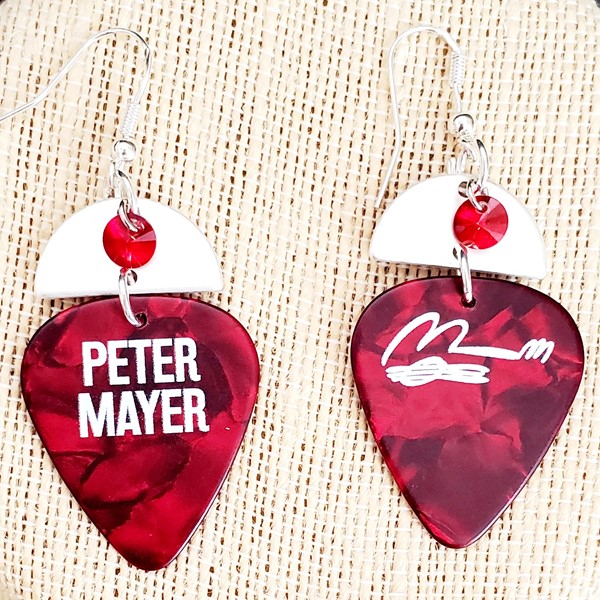 Picture of Red Peter Mayer Guitar Pick Earrings with Red Bead