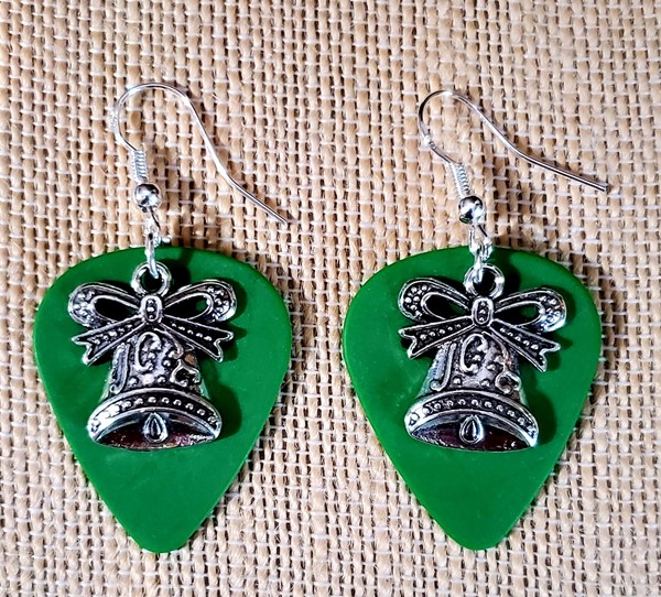 Picture of Ring Out The Bells earrings on green picks