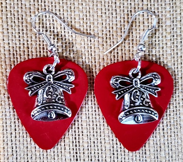 Picture of Ring Out The Bells earrings on red picks